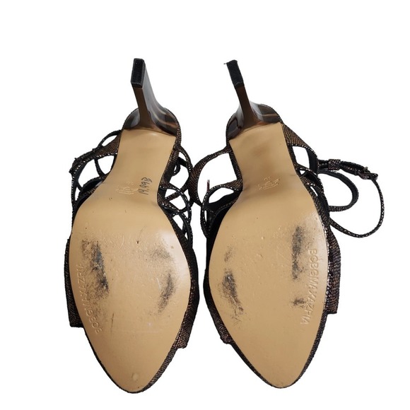 Bcbgmaxazria women's pewter gold metallic leather strappy open toe sandals 10 - Picture 11 of 11